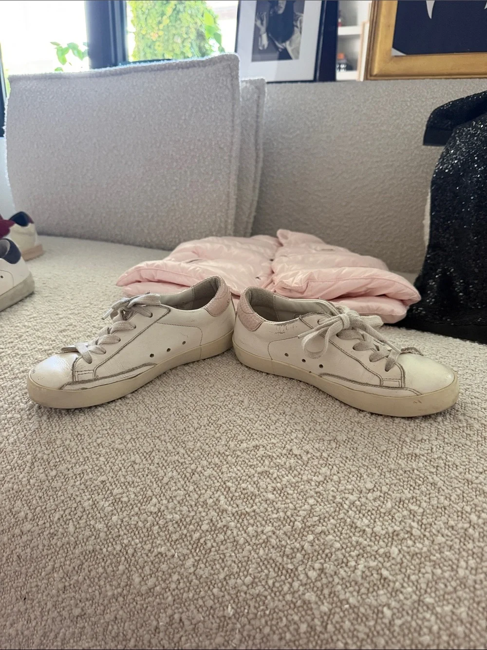 Golden Goose White Low-Top Sneakers with Pink Heel and Star